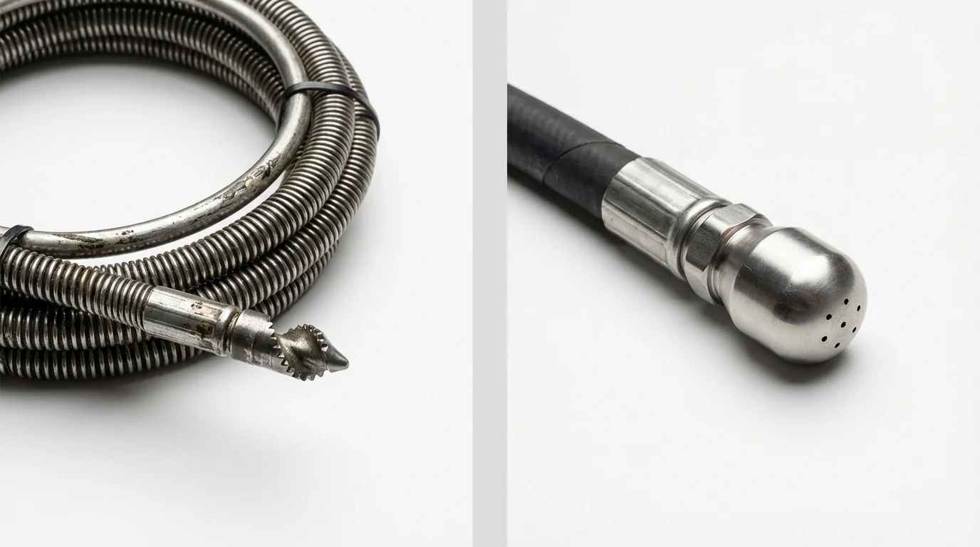 Drain snake cable and hydro jetting nozzle used for drain cleaning in Henderson, KY
