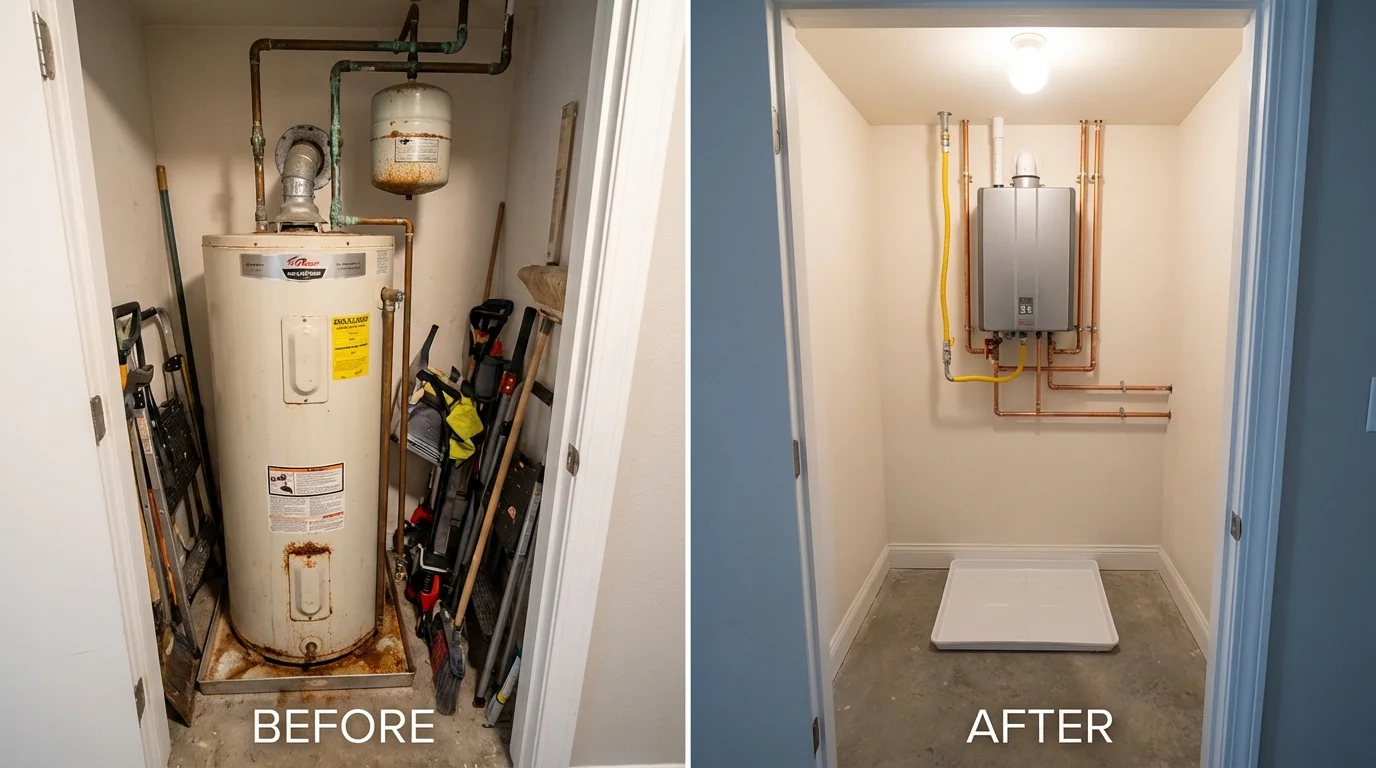 Tank water heater versus wall-mounted tankless unit comparison for Henderson, KY homeowners